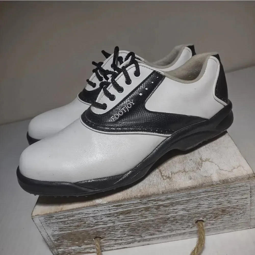 👍 Women's Golf Shoes Footjoy Size 8.5 Saddle Shoe Black White. A14